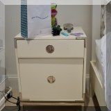 F35. West Elm white laminate and chrome nightstand. 28”h x 20”w x 18”d 